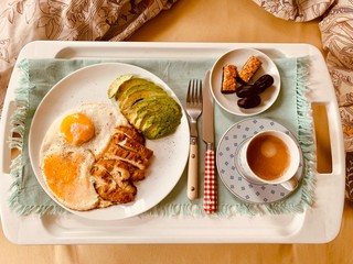 breakfast with fried eggs and bacon