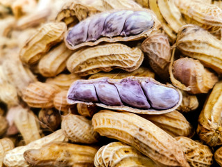 Close-up: boiled peanuts, Thai-style cooking, selective focus