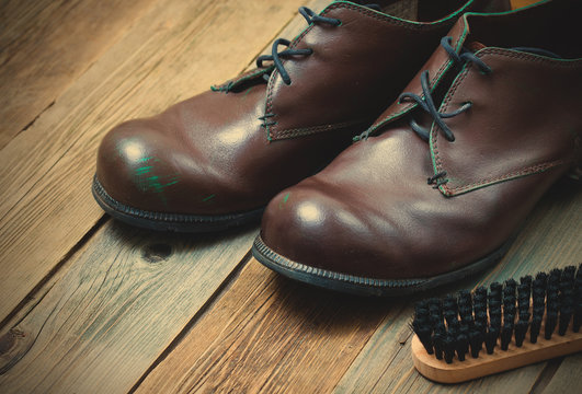 vintage boots brush and shoe polish
