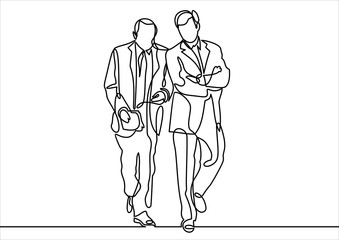 Two Businessmen Having Informal Meeting - continuous line drawing