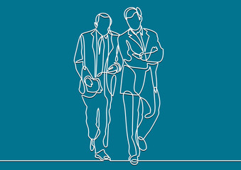 Two Businessmen Having Informal Meeting - continuous line drawing
