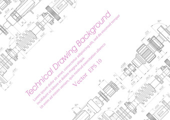 Drawing of a rotating gear mechanism . Vector engineering illustration.Technical drawing background.