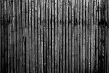 Bamboo white black wall background, Texture Detail traditional homemade fence with natural patterns.