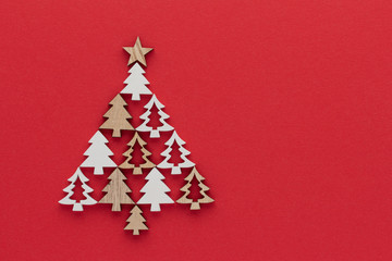 Fototapeta na wymiar Christmas composition. Wood fir star top view background with copy space for your text. Flat lay.