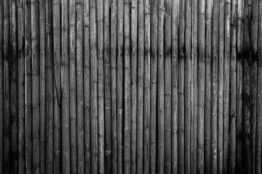 Bamboo white black wall background, Texture Detail traditional homemade fence with natural patterns.