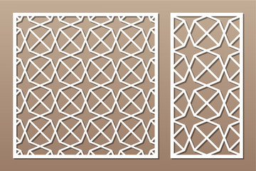 Set decorative card for cutting. Recurring Artistic Arab Mosaic pattern. Laser cut. Ratio 1:1, 1:2. Vector illustration.
