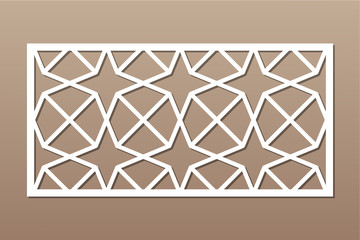 Decorative card for cutting. Recurring Artistic Arab Mosaic pattern. Laser cut. Ratio 1:2. Vector illustration.