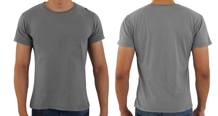Grayblank copy space  t-shirt on a man body template on white background