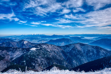 A beautiful clear day in the mountains with beautiful snow-covered hills, Mala Fatra, Slovakia