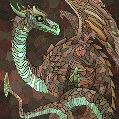 Earthen brown dragon. Graphic, color image of a dragon symbolizing the elements of the earth.