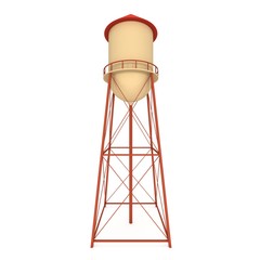 Water tower. Industrial construction with water tank. 3d render isolated on white