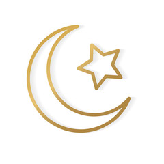 golden islamic crescent and star icon- vector illustration