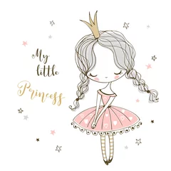 Washable wall murals Girls room Cute little Princess in Doodle style. Vector.