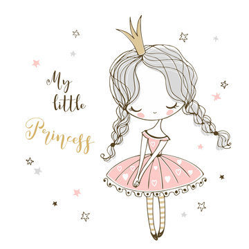 Cute little Princess w stylu Doodle. Wektor.