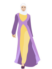 Muslim woman in folk clothes. Islamic religion, fashion abaya. In minimalist style. Cartoon flat raster