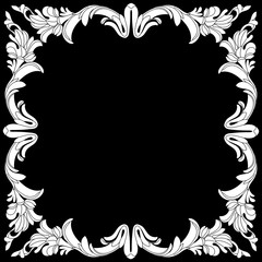 Fototapeta na wymiar Vintage border frame engraving with retro ornament pattern in antique baroque style decorative design. Vector. 