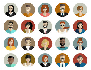 People face, avatar icon, cartoon. Male and female. illustration in flat style