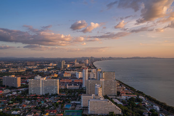 At night, the beach view and Pattaya city building at Pratumnak Viewpoint, Pattaya, Thailand