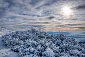 Mountains with snow and beautiful sky and sun , slovakia