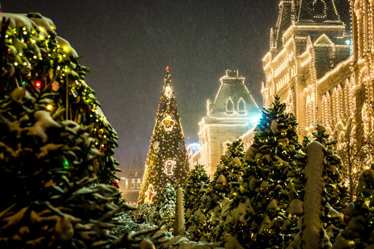 Christmas In Moscow. Night View