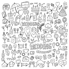 Set of wedding Drawing illustration Hand drawn doodle Sketch line vector eps10