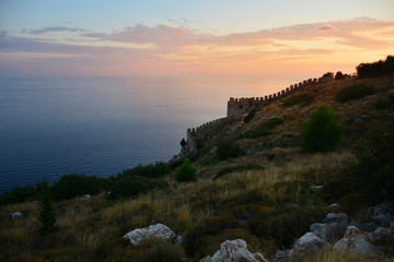 Fototapeta premium View of ancient ruins of Alanya fortress in Alanya peninsula, Turkey