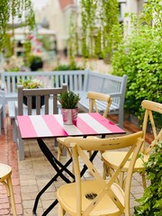 table and chairs in garden