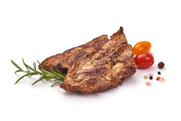Grilled homemade pork ribs, barbecued meat, isolated on white background