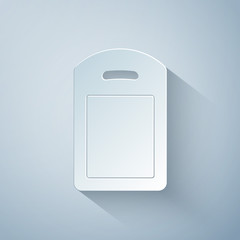 Paper cut Cutting board icon isolated on grey background. Chopping Board symbol. Paper art style. Vector Illustration
