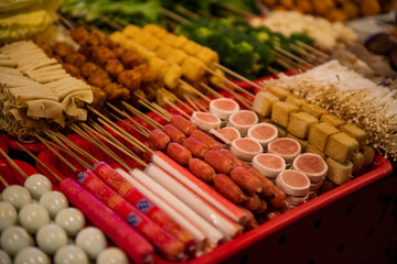 Street food in a market in Beijing, China.