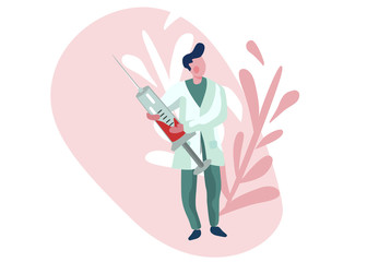 Neurologist. A doctor doing brain research. Brain illustration. Health care and prevention. Flat vector illustration.