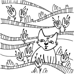 A cat sitting in the waves of plants