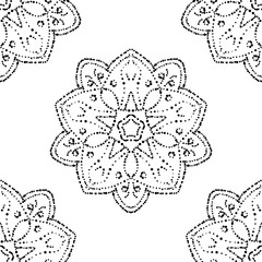 Fantasy seamless pattern with ornamental mandala. Abstract round doodle flower background. Floral geometric circle. Vector illustration. 