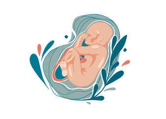 Obraz premium Cute little baby inside mothers belly. Prenatal care. Vector illustration.