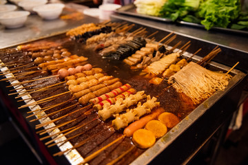 Street food in a market in Beijing, China.