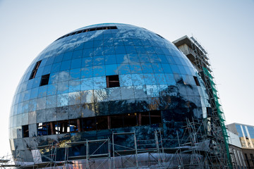 blue glass ball building urban