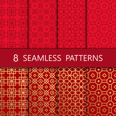 Set of golden chinese seamless pattern, vector illustration