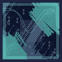 Design of hijab or scarf motifs with abstract foliage patterns