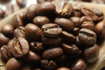 Coffee beans on macro shooting, closer view on a coffee beans.