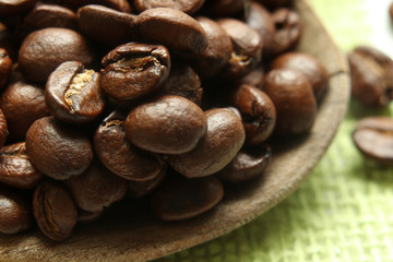 Coffee beans on macro shooting, closer view on a coffee beans.