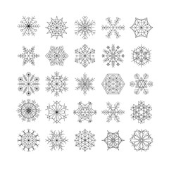 Snowflake icons line black vector set snow christmas winter