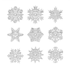 set 3d Snowflake icons vector snow christmas winter Collection of white Effect