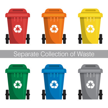 Containers for garbage of different types. Sorting and recycling of waste