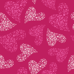 Pink and white hearts seamless vector pattern.