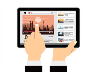Video player in the hands of a man. Vector illustration
