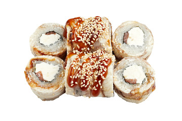 Sushi rolls isolated on white background.