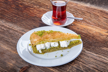 Carrot slices baklava with pistachio - havuc dilim baklava. Carrot Slice Baklava with Ice Cream.