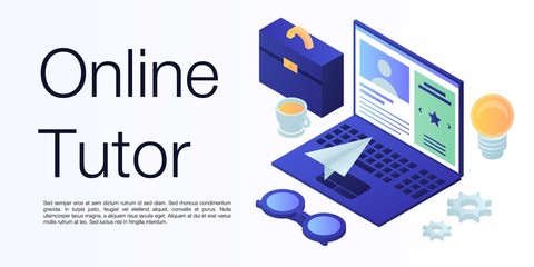 Online tutor concept banner. Isometric illustration of online tutor vector concept banner for web design