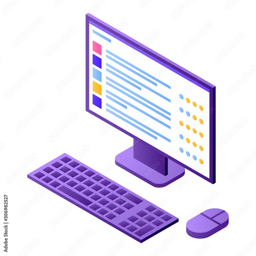 Poster pc computer icon. isometric of pc computer vector icon for web design isolated on white background