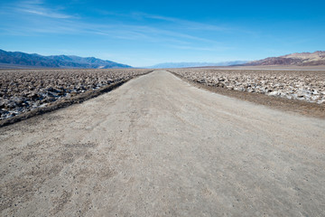 Death Valley Dirt Road through Salt Flats to Devil's Golf Course
